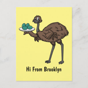 Emu with eggs cartoon illustration postcard