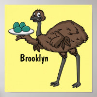 Emu with eggs cartoon illustration
