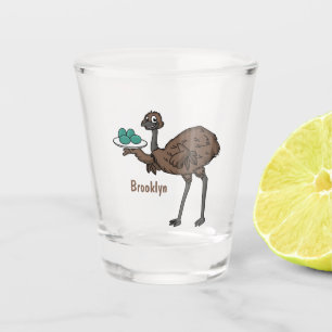 Emu with eggs cartoon illustration shot glass