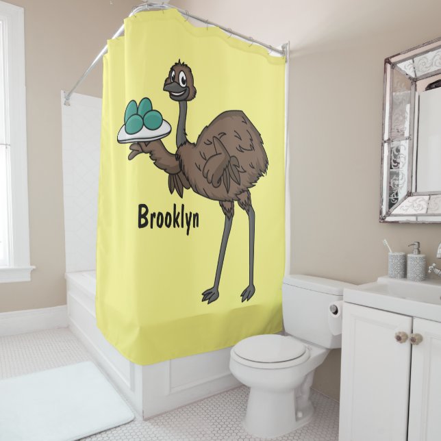 Emu with eggs cartoon illustration  shower curtain (In Situ)