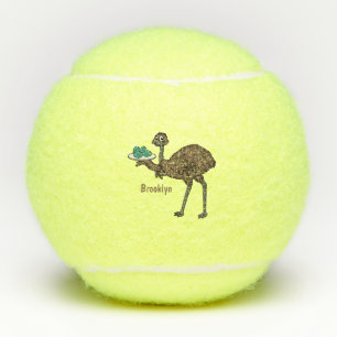 Emu with eggs cartoon illustration tennis balls