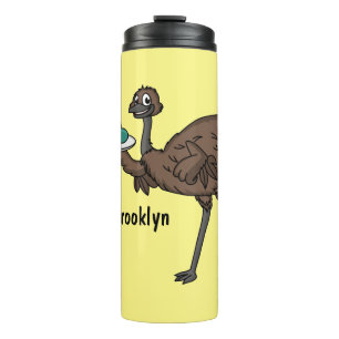 Emu with eggs cartoon illustration thermal tumbler