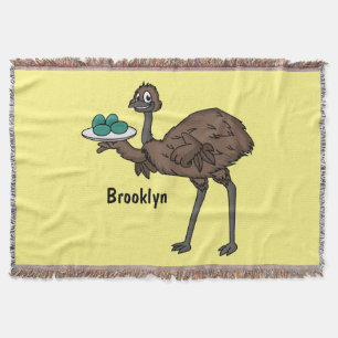 Emu with eggs cartoon illustration throw blanket