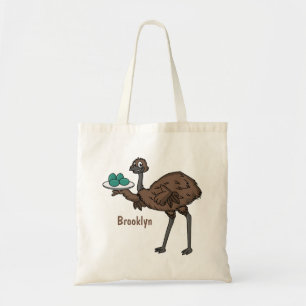 Emu with eggs cartoon illustration tote bag