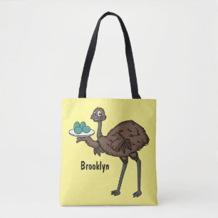 Emu with eggs cartoon illustration tote bag