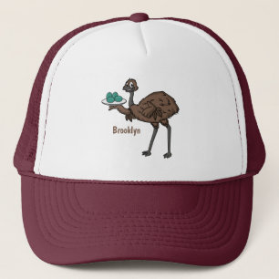 Emu with eggs cartoon illustration trucker hat