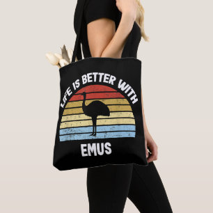 Emu with German Text Das Leben ist besser  Tote Bag