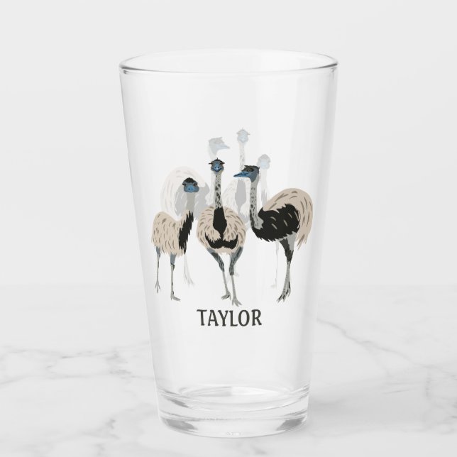 Emus Bird Lovers Personalised Glass (Front)