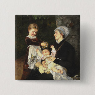En Ammes Besøg - Bertha Wegmann Fine Art 15 Cm Square Badge