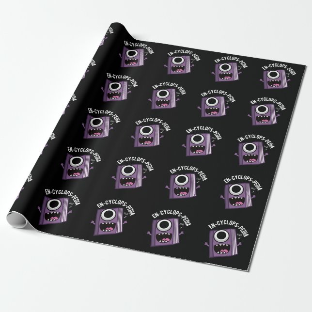 En-cyclops-pedia Funny Encyclopaedia Pun Dark BG Wrapping Paper (Unrolled)