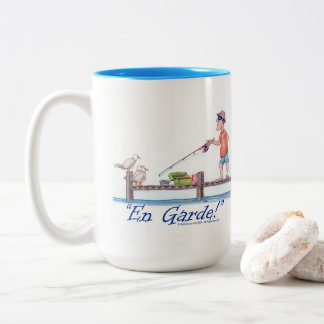 En Garde fisherman and sea gulls  Two-Tone Coffee Mug