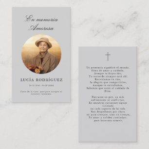En Memoria Funeral Prayer Photo Grey Spanish Card 