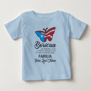 EN Puerto Rico Familia Flag Butterfly Last Name Baby T-Shirt
