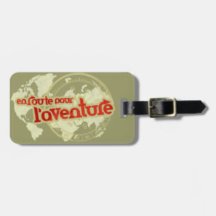 en route pour l'aventure brown red luggage tag