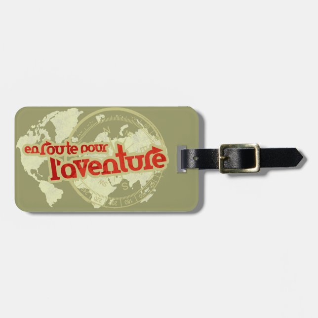 en route pour l'aventure brown red luggage tag (Front Horizontal)