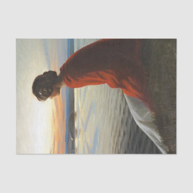 En ung Kvinde Betragter et Sankthansbål Tissue Paper (Front)