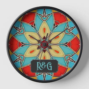 Enamel Glass Tile Shapes - Flower with Monograms Clock