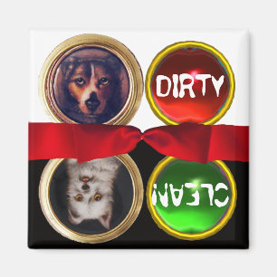 ENAMEL MINIATURE DOG PORTRAITS DIRTY CLEAN MAGNET