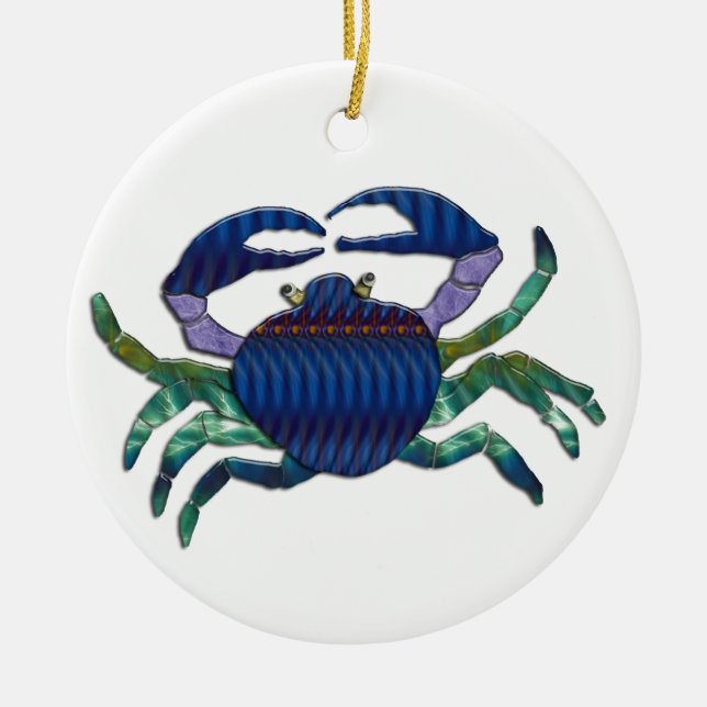 Enameled Blue Crab Ceramic Ornament (Front)