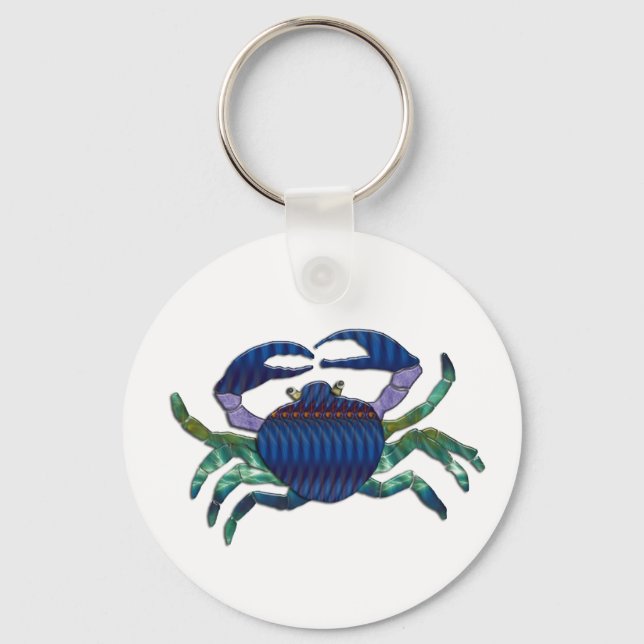 Enameled Blue Crab Key Ring (Front)