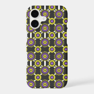 Enby pride colours / black mirror flower pattern  