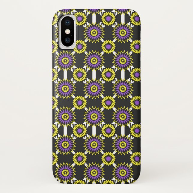 Enby pride colours / black mirror flower pattern   Case-Mate iPhone case (Back)
