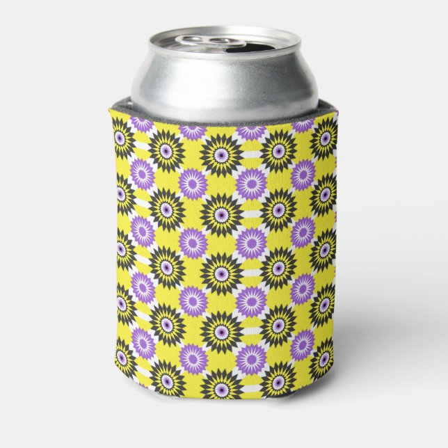 Enby pride colours / yellow mirror flower pattern  can cooler (Can Back)