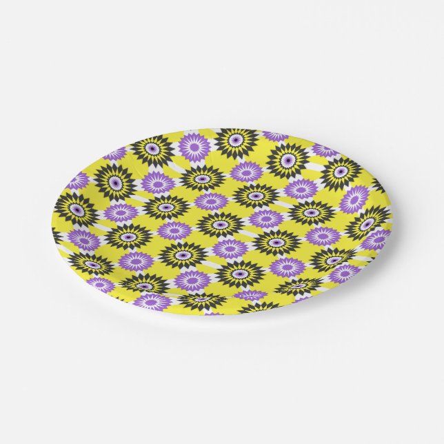 Enby pride colours / yellow mirror flower pattern  paper plate (Angled)