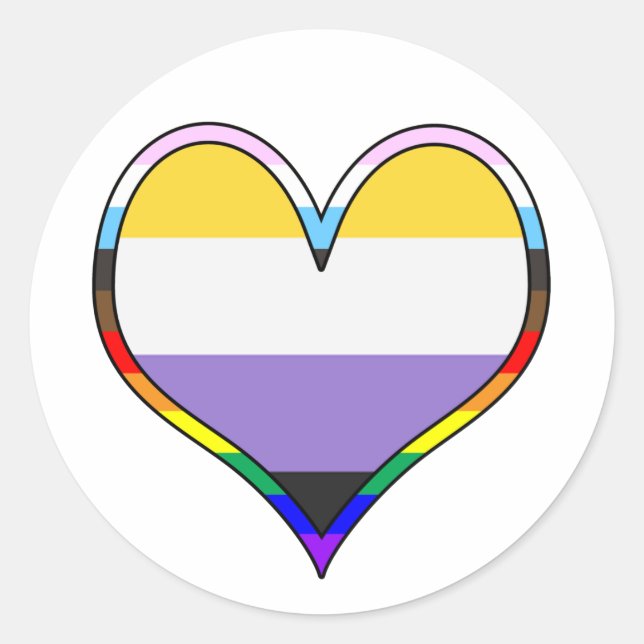 Enby Pride Heart Classic Round Sticker (Front)