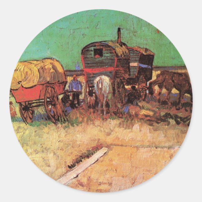 Encampment of Gypsies with Caravans by van Gogh Classic Round Sticker (Front)