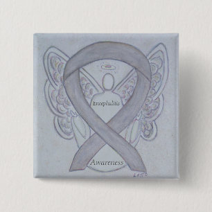 Encephalitis Silver Awareness Ribbon Angel Art Pin
