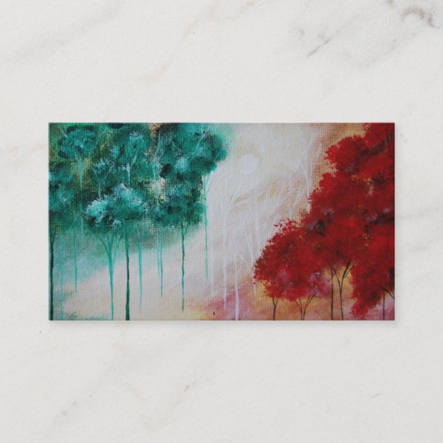 Enchanted Abstract Art Landscape Skinny Trees Business Card (Front)