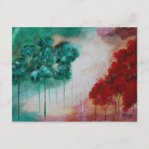 Enchanted Abstract Art Landscape Skinny Trees Postcard