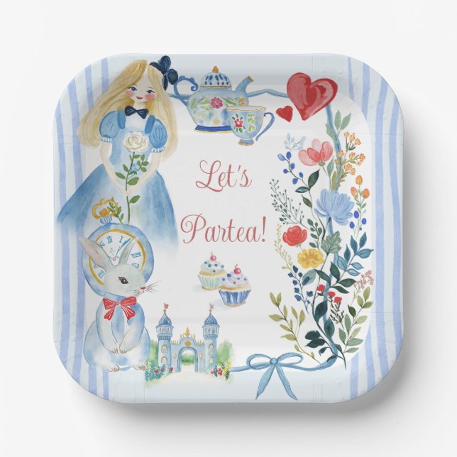 Enchanted Alice in Wonderland Garden Paper Napkin Plate (Front)
