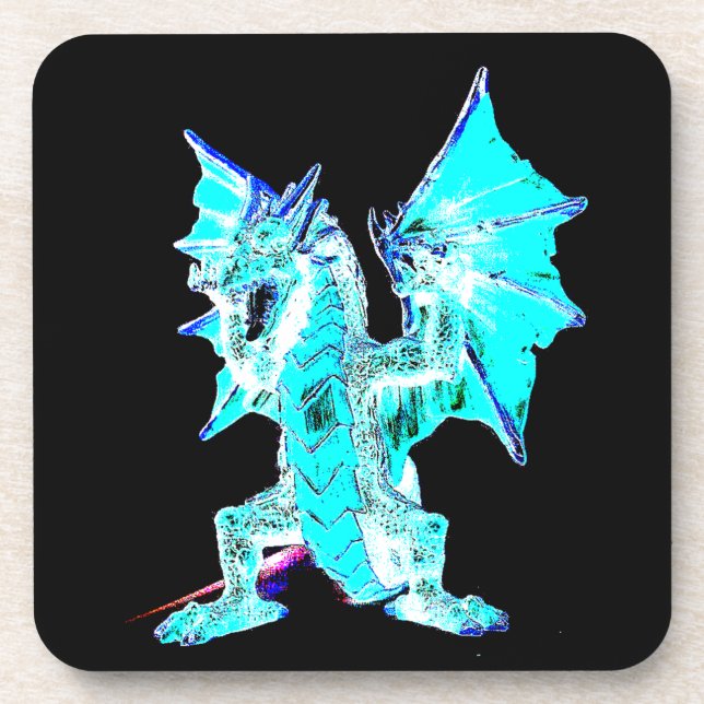 Enchanted Aqua Blaze Serpent Myth Inspired Art Coaster (Front)
