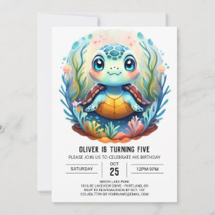 Enchanted Aquatic Whimsy Turtle Boy Birthday Invitation