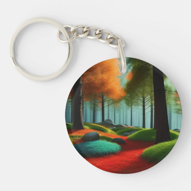 Enchanted Arboreal Palette: A Captivating Forest  Key Ring (Front)