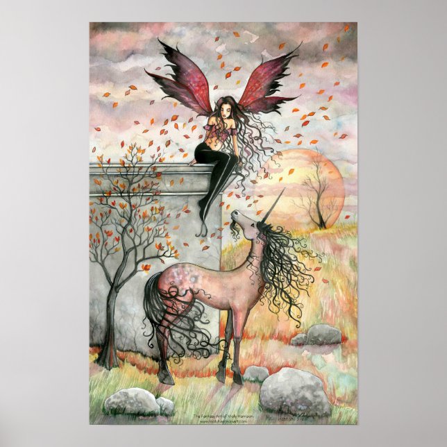 Enchanted Autumn Fairy Unicorn Art Poster (Front)