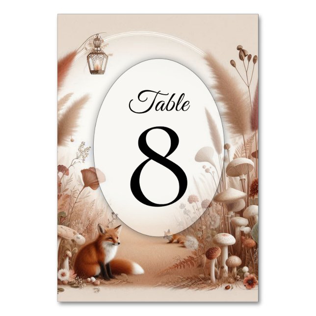 Enchanted Autumn Forest Foxes Table Number (Front)