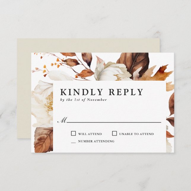 Enchanted Autumn Rustic Boho Blooms Wedding RSVP Card (Front/Back)