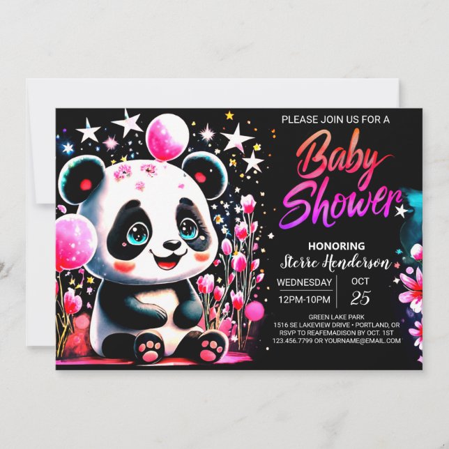 Enchanted Bamboo Panda Bliss Girl Baby Shower Invitation (Front)