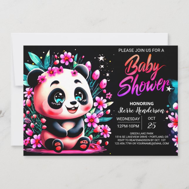 Enchanted Bamboo Panda Bliss Girl Baby Shower Invitation (Front)