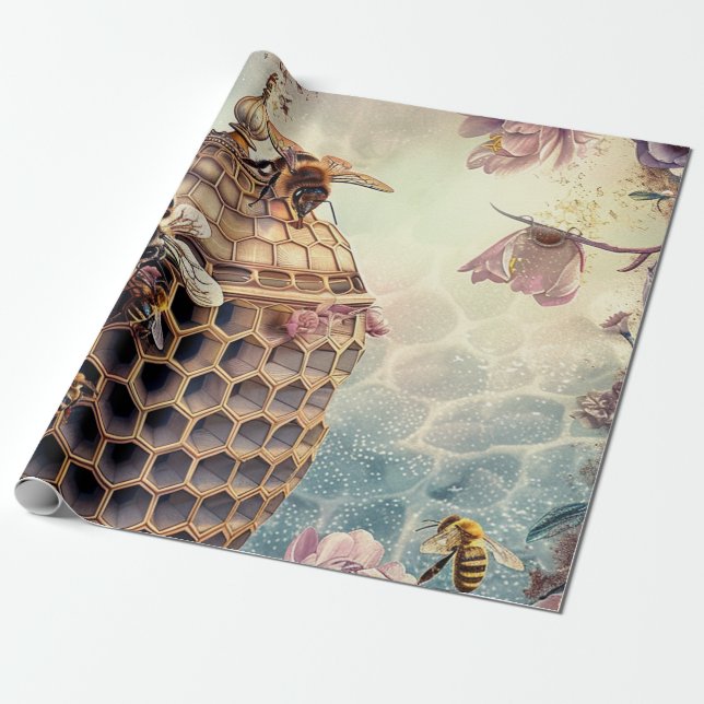 Enchanted Bee Garden Fantasy (10) Wrapping Paper (Unrolled)