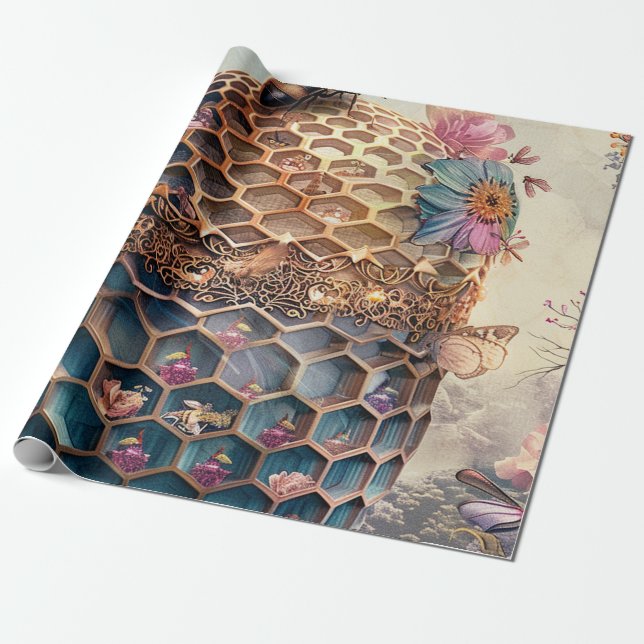 Enchanted Bee Garden Fantasy (12) Wrapping Paper (Unrolled)