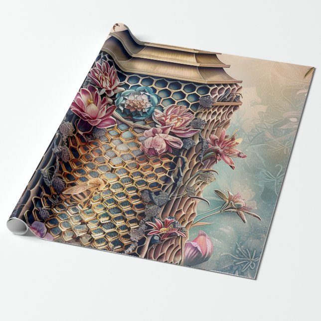 Enchanted Bee Garden Fantasy (1) Wrapping Paper (Unrolled)