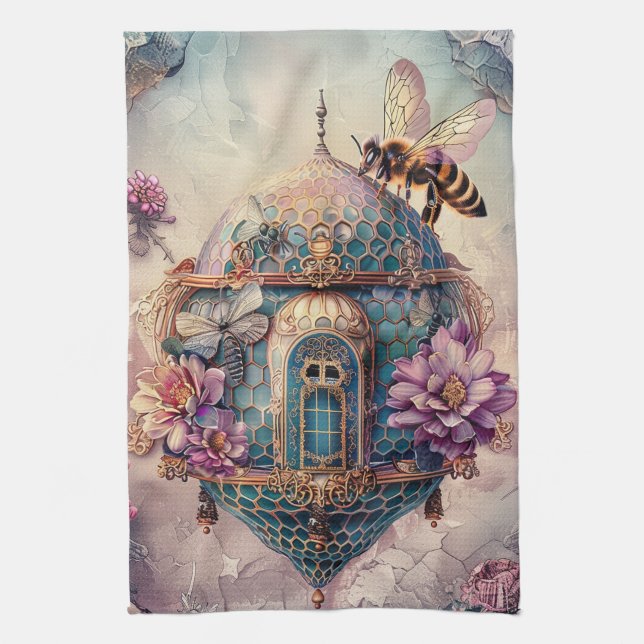 Enchanted Bee Garden Fantasy (2) Tea Towel (Vertical)