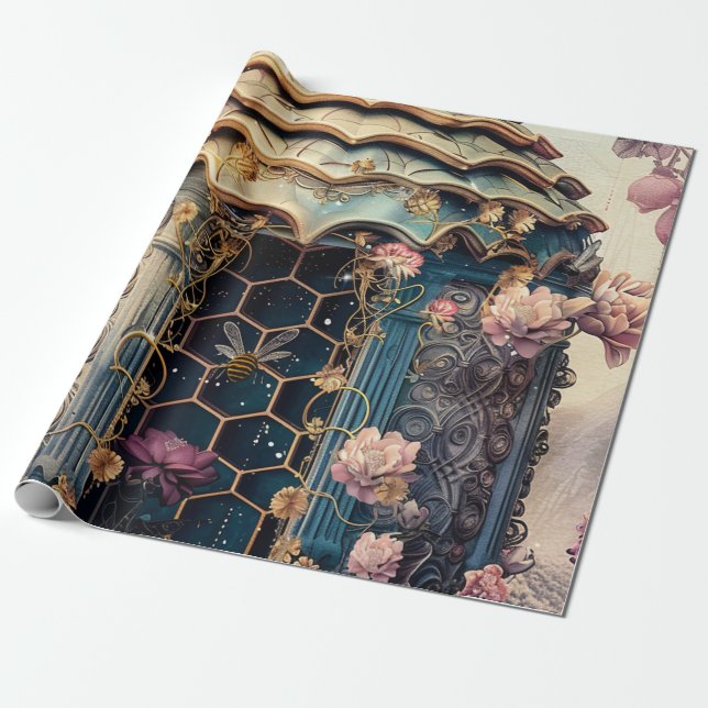 Enchanted Bee Garden Fantasy (3) Wrapping Paper (Unrolled)