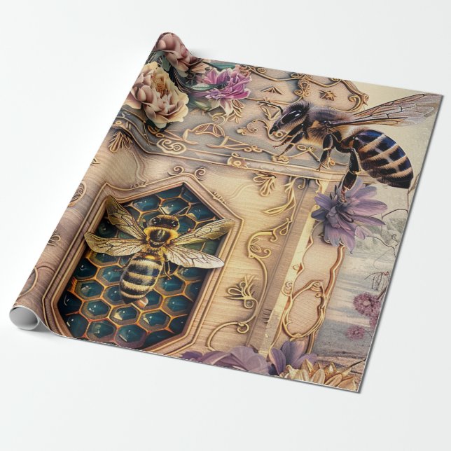 Enchanted Bee Garden Fantasy (5) Wrapping Paper (Unrolled)