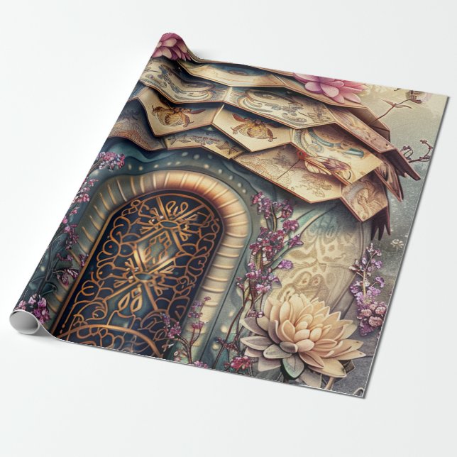 Enchanted Bee Garden Fantasy (8) Wrapping Paper (Unrolled)