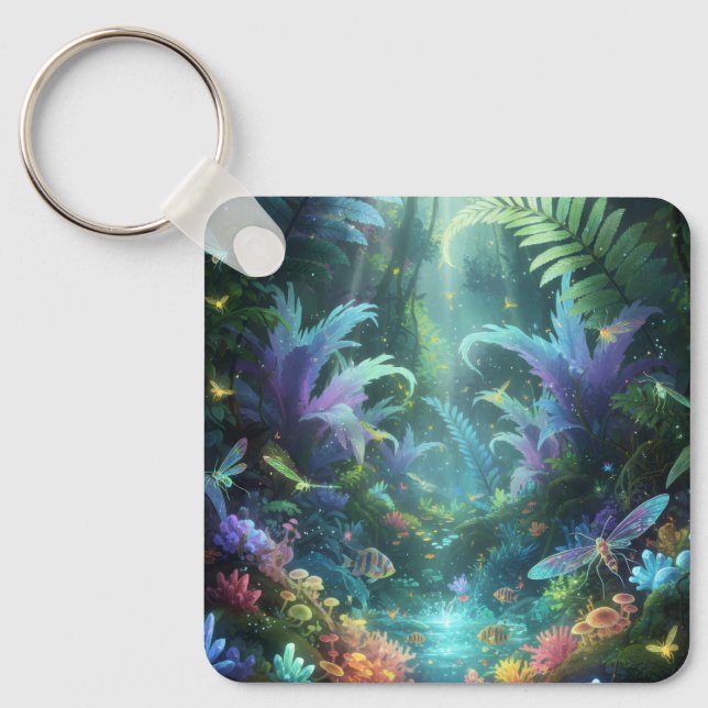 Enchanted Bioluminescent Forest Magical Jungle  Key Ring (Front)